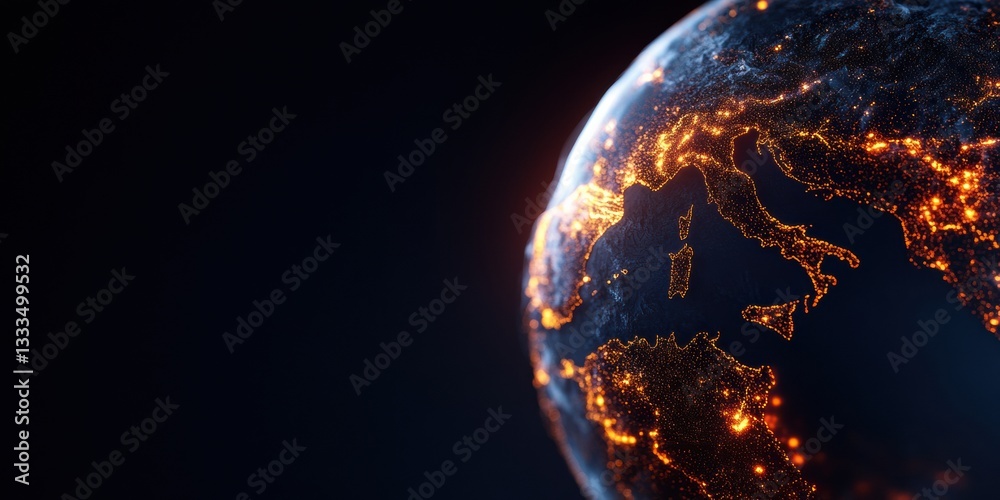 Poster Hyper-Connected Global Network Illuminated Digital Earth Visualization for Cutting-Edge Remote Work Technology, Transformative Digital Connectivity and Worldwide Collaboration Insights