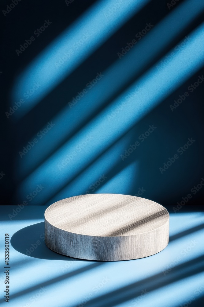 Poster minimalist nordic podium design sustainable oak presentation platform with dynamic light branding fo