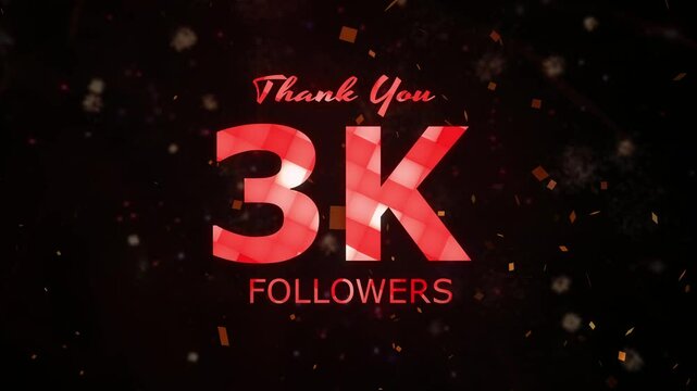 3K Followers celebration animation, 3000 followers thank you video, fireworks, confetti party effects, social media milestone motion graphics animation, celebrating 3K followers