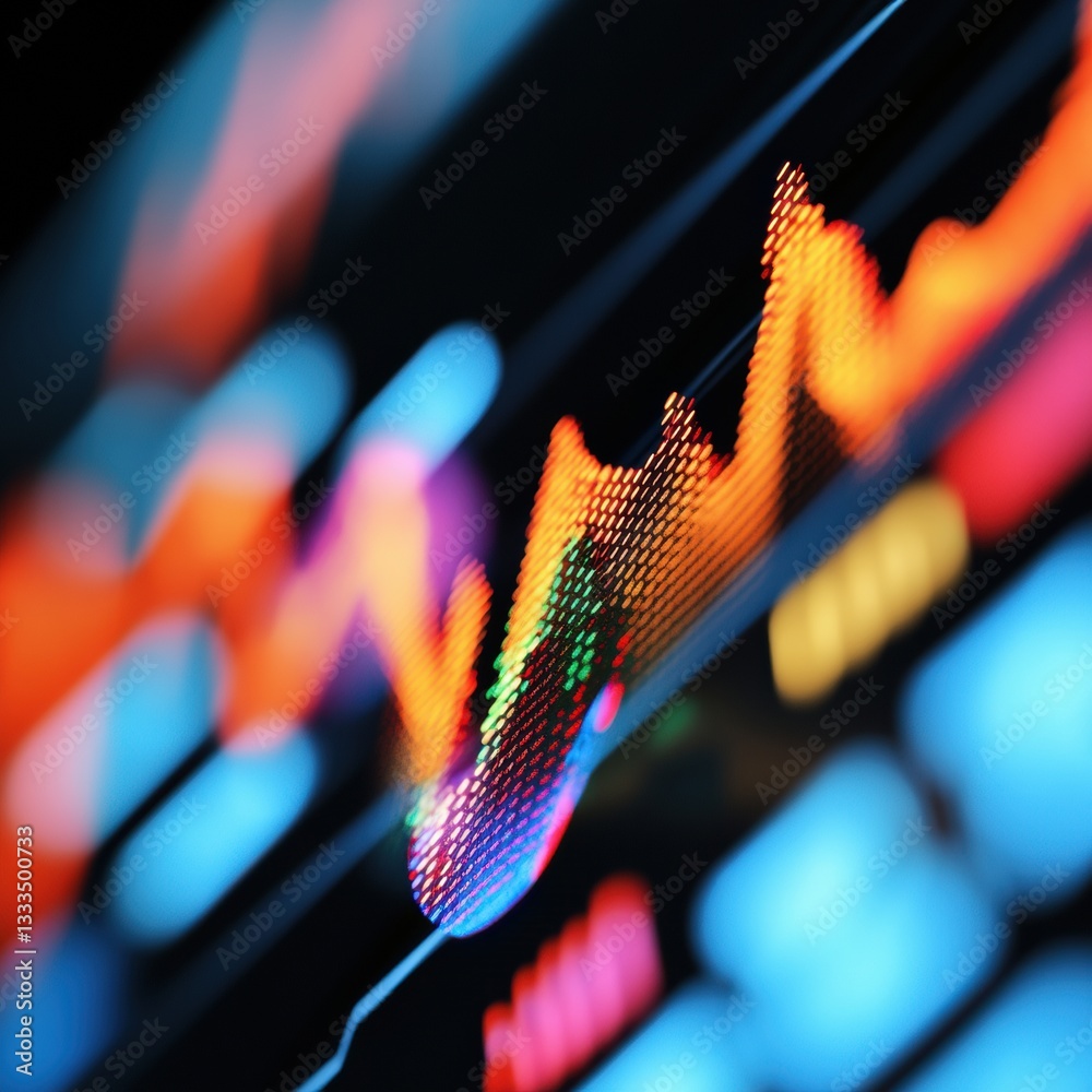 Poster dynamic digital finance visualization futuristic stock market analytics revealing emerging investmen