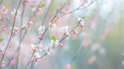 Delicate Willow and Peach Blossoms in Harmony, Symbolizing Renewal and Serenity of Spring