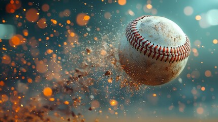 Dynamic Baseball with Dust and Bokeh Background in Action Shot