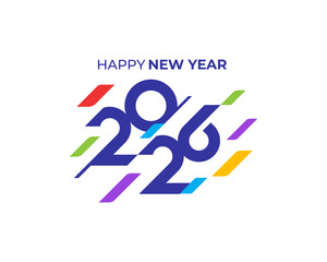 Happy New Year 2026 Greeting banner logo design illustration, Creative and Colorful 2026 new year vector background