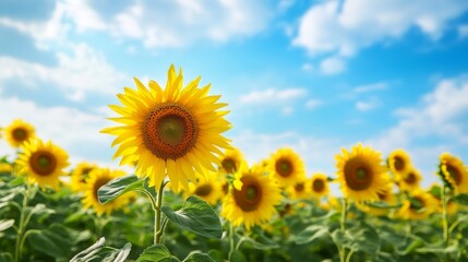 Obraz premium Vibrant Sunflower Field Under a Sunny Sky
