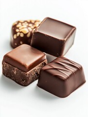 Fototapeta premium Assorted Chocolate Candies Arranged on White Surface for Dessert or Gift