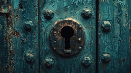 Rusty Keyhole on Weathered Metal Door with Vintage Patina Finish