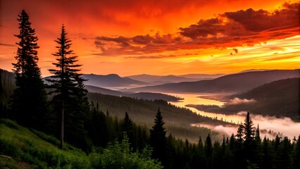Fototapeta premium Stunning Sunset Over Mountain Lake