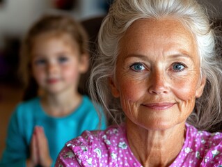 Embrace generational health with family yoga This heartwarming image shows a grandmother leading a gentle yoga session, promoting wellness across generations Find inspiration for fostering healthy