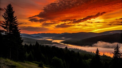  Stunning Sunset Over Mountain Lake