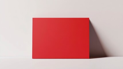 Red Square Standing Against White Wall with Shadow for Product Mockup