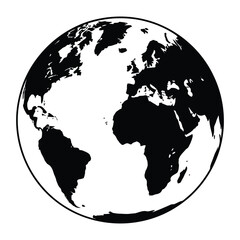 Globe Silhouette, Vector, Icon, Logo, White Background.