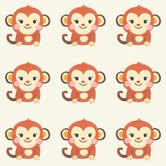 Fototapeta premium Cheerful Cartoon Monkey Pattern – Playful & Whimsical
