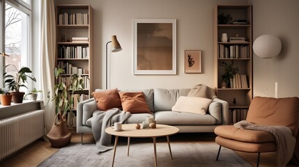 Cozy and Welcoming Nordic Style Apartment Featuring Earth Toned Furniture Soft Textiles and a Harmonious Tranquil Ambiance