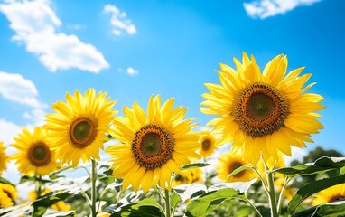 Fototapeta premium Vibrant Sunflowers Blooming Under a Sunny Sky