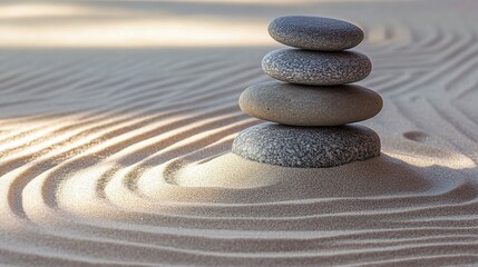Tranquil Zen Garden with Smooth Raked Sand and Balanced Stones