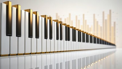Obraz premium Elegant Piano Keys with Golden Accents and Abstract Sound Visuals in Soft Lighting