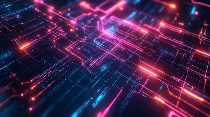 Obraz premium Abstract Digital Circuitry Glowing Neon Lines