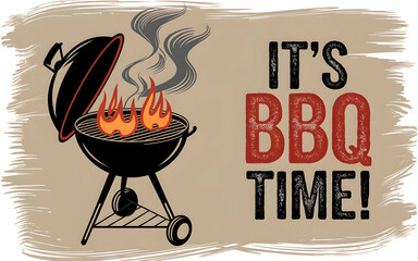 Vintage BBQ Illustration with Rustic Grill and Bold Typography