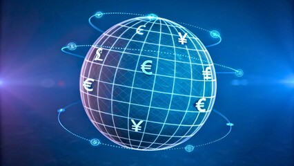 Fototapeta premium Global Currency Symbols Around a Digital Globe with Currency Exchange Representation