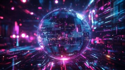 Obraz premium Futuristic Digital Sphere Glowing With Neon Lights