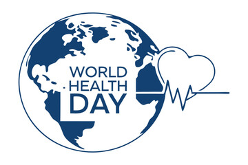 Global World Health Day Logo and Typography with Earth and Heartbeat. Vector Illustration.