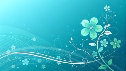 Blue abstract floral background with butterflies and snowflake ornaments