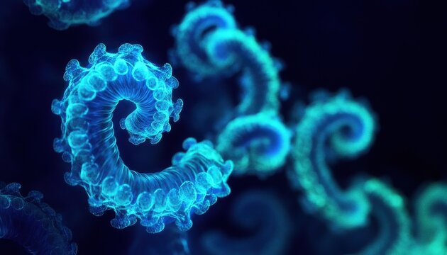 Abstract Blue And Green Spiral Particles On Dark Background - Powered by Adobe