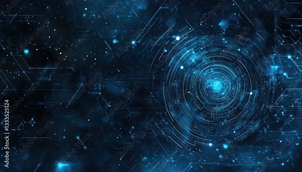 Poster Abstract Blue Digital Sphere Background with Glowing Particles and Lines