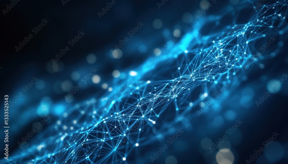 Poster abstract blue network connection: glowing particles and lines on dark background