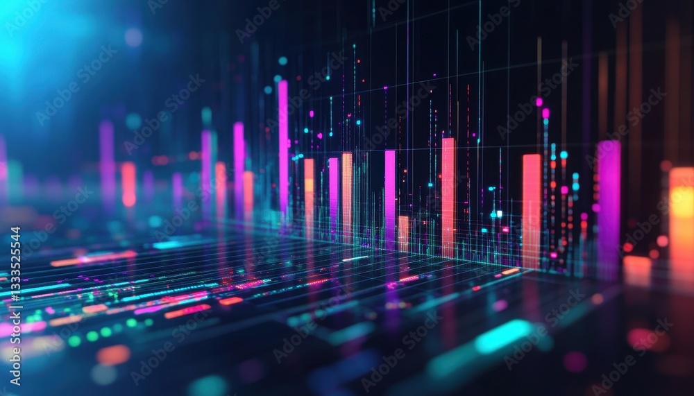 Poster Abstract Data Visualization with Neon Lines and Bright Colors