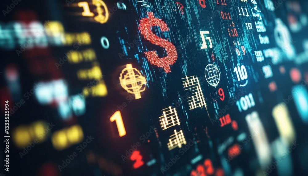 Poster abstract digital stock market data display with currency symbols