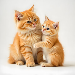 Obraz premium Mother with baby cat on a white background