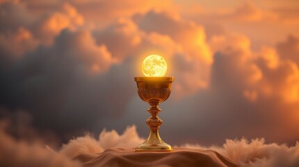 Obraz premium Golden Chalice Moon Sunset Cloudscape Spiritual Image