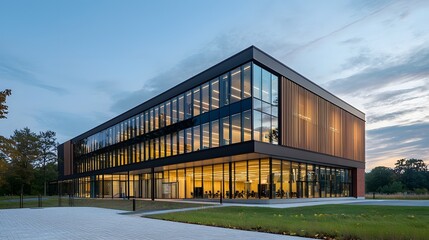 Obraz premium Sustainable and Stylish Business Center with Innovative Natural Ventilation and Rainwater Harvesting Systems Designed for Efficient Eco Friendly Workspace
