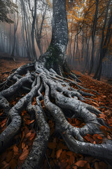 Uprooted Ancient Tree: A Testament to Nature's Resilience and Impermanence in the Forest