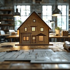 Wooden House Model for Loft Office Plans.