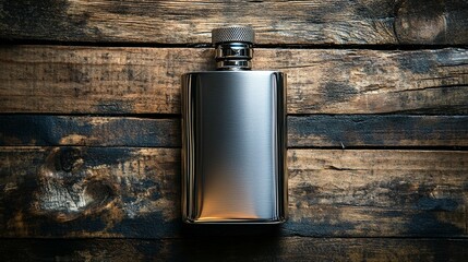 Metal Flask on Rustic Wood