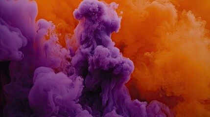 Fototapeta premium Purple and orange ink swirling, abstract art background, vibrant colors