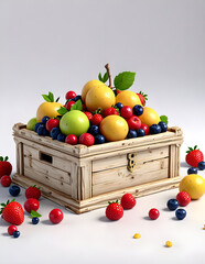 Fruits And Vegetables In Basket Character 3D Rendered on White background.