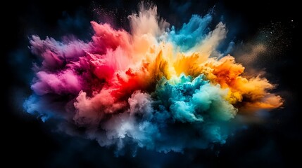 Colorful powder explosion on black background. Abstract artwork