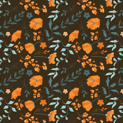 Obraz premium Golden Autumn Leaf Pattern on Brown Background