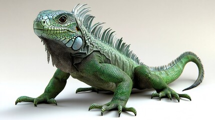 Fototapeta premium Green iguana posing on white background