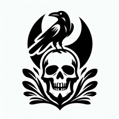 Obraz premium Raven on Skull with Floral Design