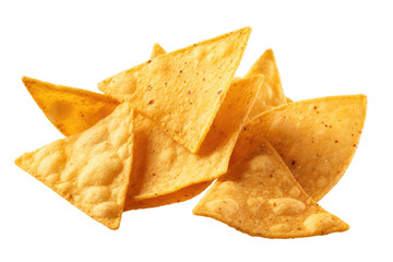 triangular crunchy tortilla chips on transparent background
