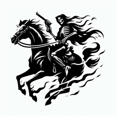 Obraz premium Grim Reaper Rides Blazing Horse Gun Drawn