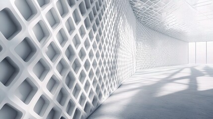 Obraz premium Industrial White Diamond Patterned Steel Wall Interior Perspective