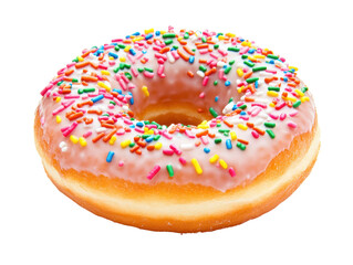 Isolated Pink Glazed Donut Topped with Rainbow Sprinkles