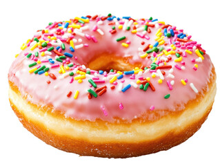 Isolated Classic Pink Donut with Multicolored Sprinkles