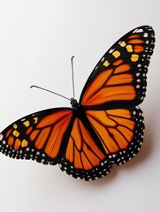 Fototapeta premium Monarch butterfly showing its beautiful orange wings on white background