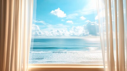 Scenic Seaside View from a Luxurious Resort Window with Ocean Breeze